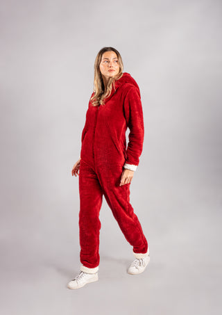 Peluş Tulum Pijama Takımı Kırmızı