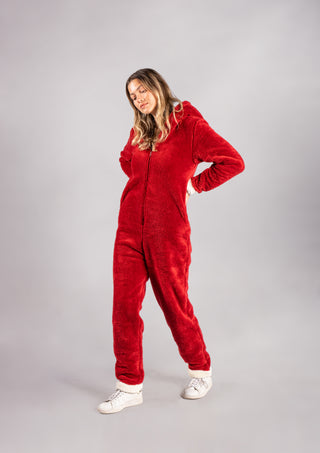 Peluş Tulum Pijama Takımı Kırmızı