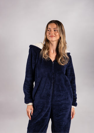 Peluş Tulum Pijama Takımı Lacivert