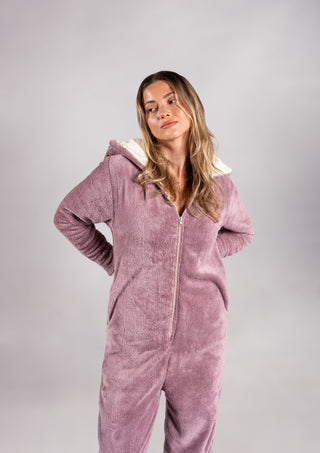 Peluş Tulum Pijama Takımı Lila