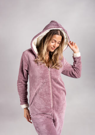 Peluş Tulum Pijama Takımı Lila