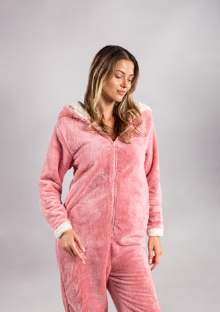 Peluş Tulum Pijama Takımı Pembe