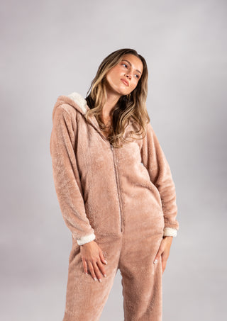 Peluş Tulum Pijama Takımı Pudra